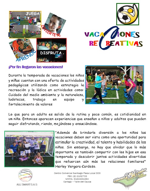 Ven y disfruta de grandes momentos y haz nuevos amigos, haz parte de nuestras vacaciones recreativas.